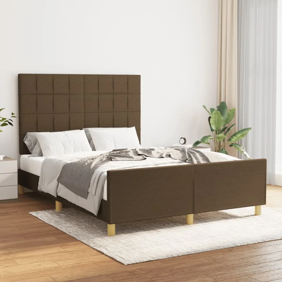 Cadre de lit sans matelas marron foncé 140x190 cm tissu