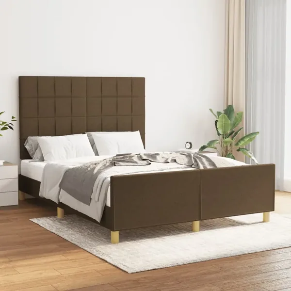 Cadre de lit sans matelas marron foncé 140x190 cm tissu