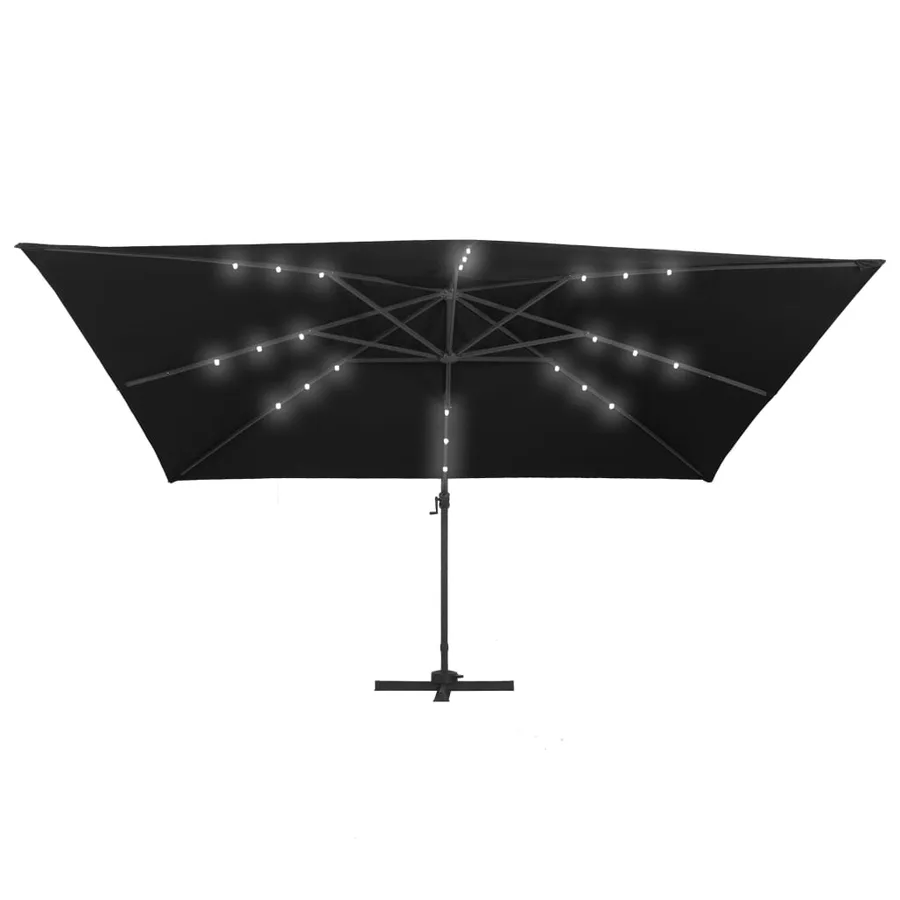 Parasol déporté avec lumières LED Aluminium 400x300 cm noir - 4