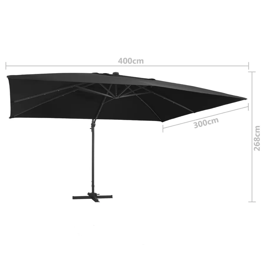 Parasol déporté avec lumières LED Aluminium 400x300 cm noir - 9