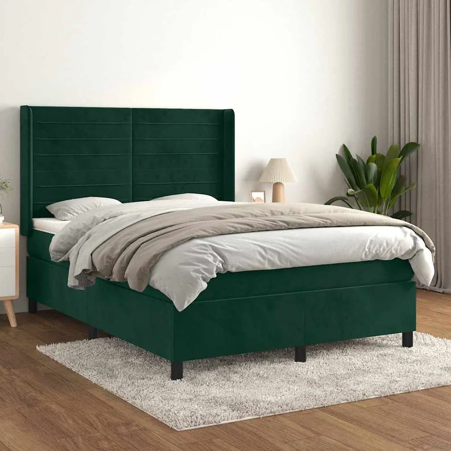 Sommier à lattes de lit et matelas Vert foncé 140x200cm Velours