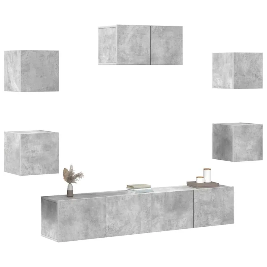 Ensemble de meubles TV 7 pcs Gris béton Bois d'ingénierie - 2
