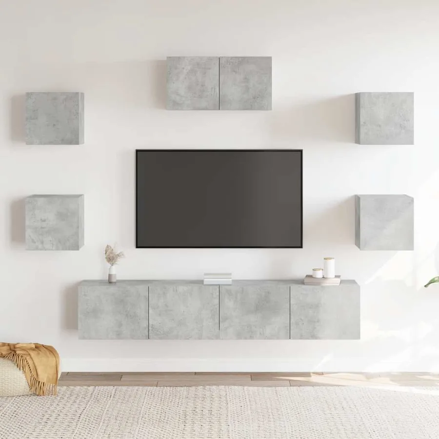 Ensemble de meubles TV 7 pcs Gris béton Bois d'ingénierie - 3
