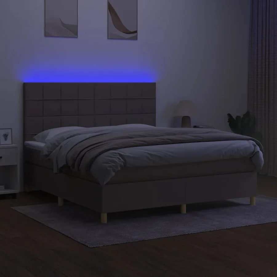 Sommier à lattes de lit et matelas et LED Taupe 160x200cm Tissu - 4
