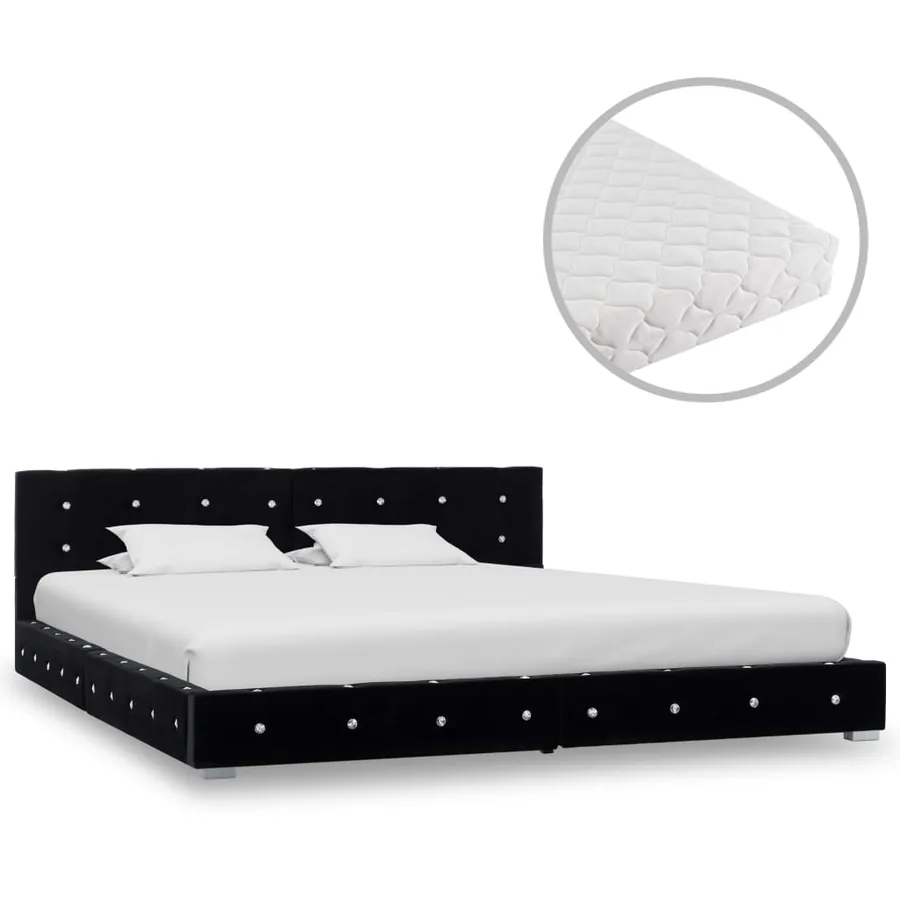 Lit avec matelas Noir Velours 180x200 cm