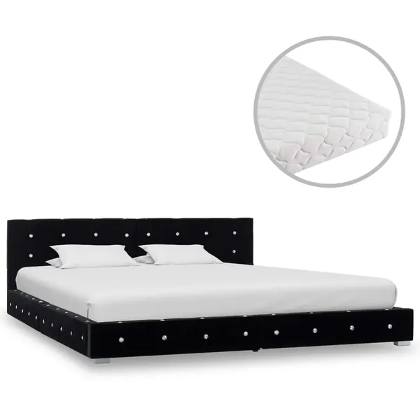 Lit avec matelas Noir Velours 180x200 cm