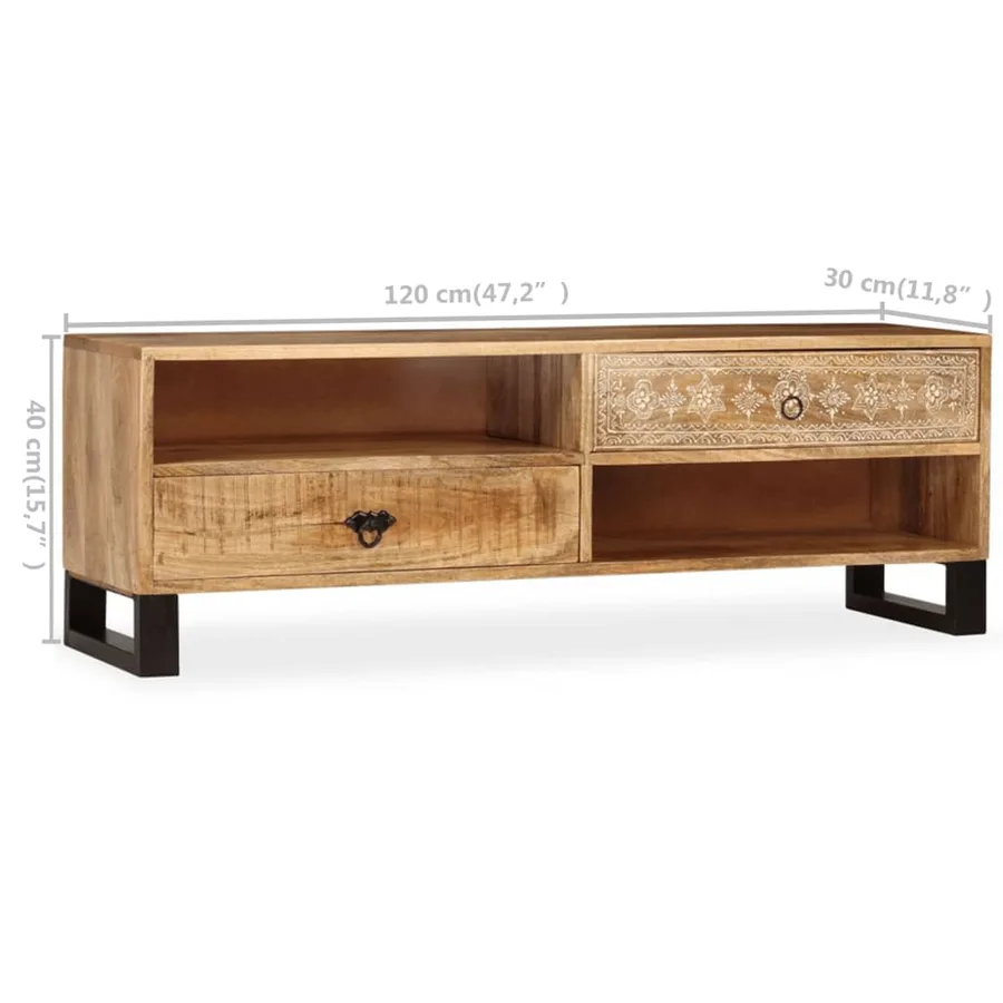 Meuble TV Bois massif de manguier 120 x 30 x 40 cm - 9