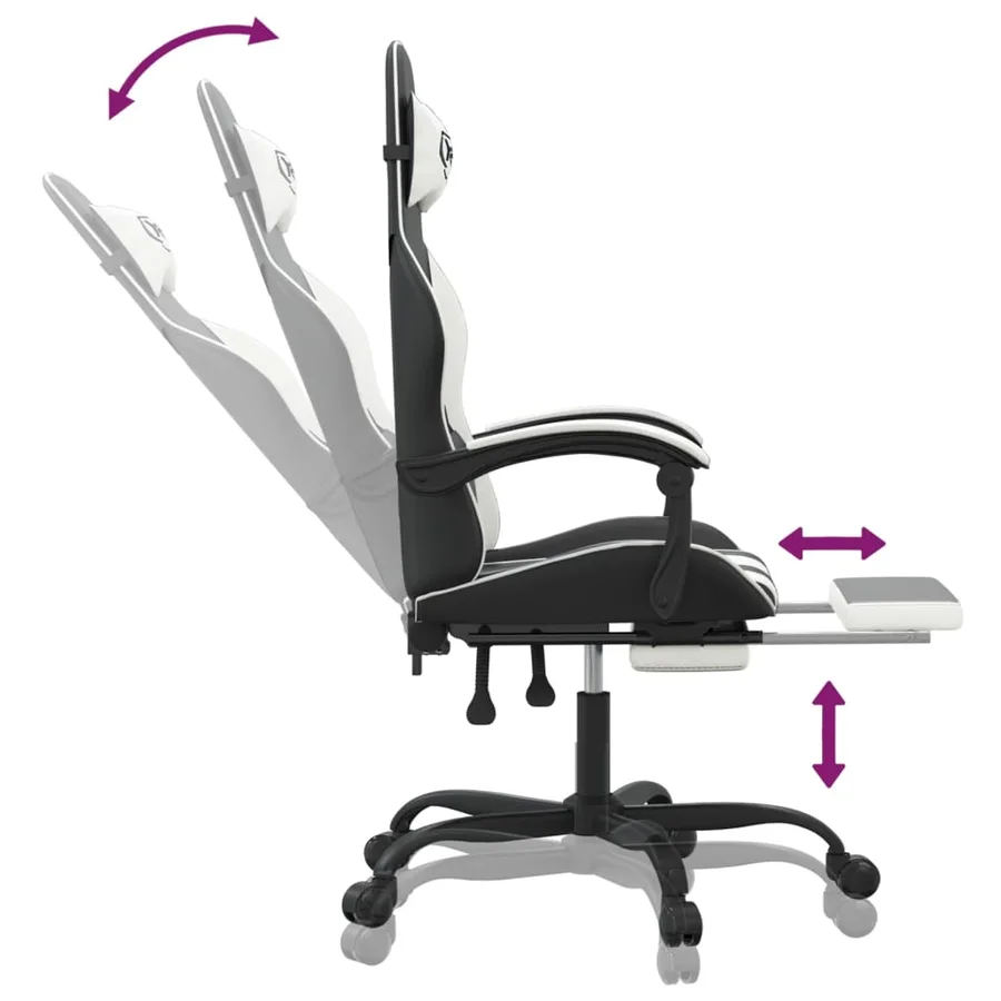 Chaise de jeu pivotante et repose-pied Noir et blanc Similicuir - 11