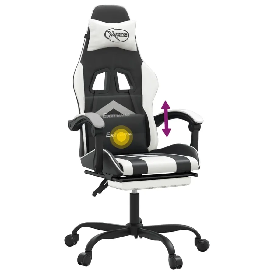 Chaise de jeu pivotante et repose-pied Noir et blanc Similicuir - 12