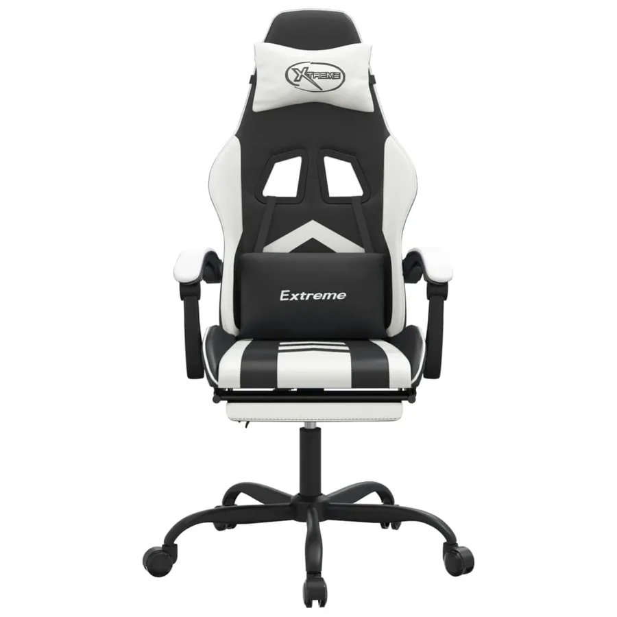 Chaise de jeu pivotante et repose-pied Noir et blanc Similicuir - 3