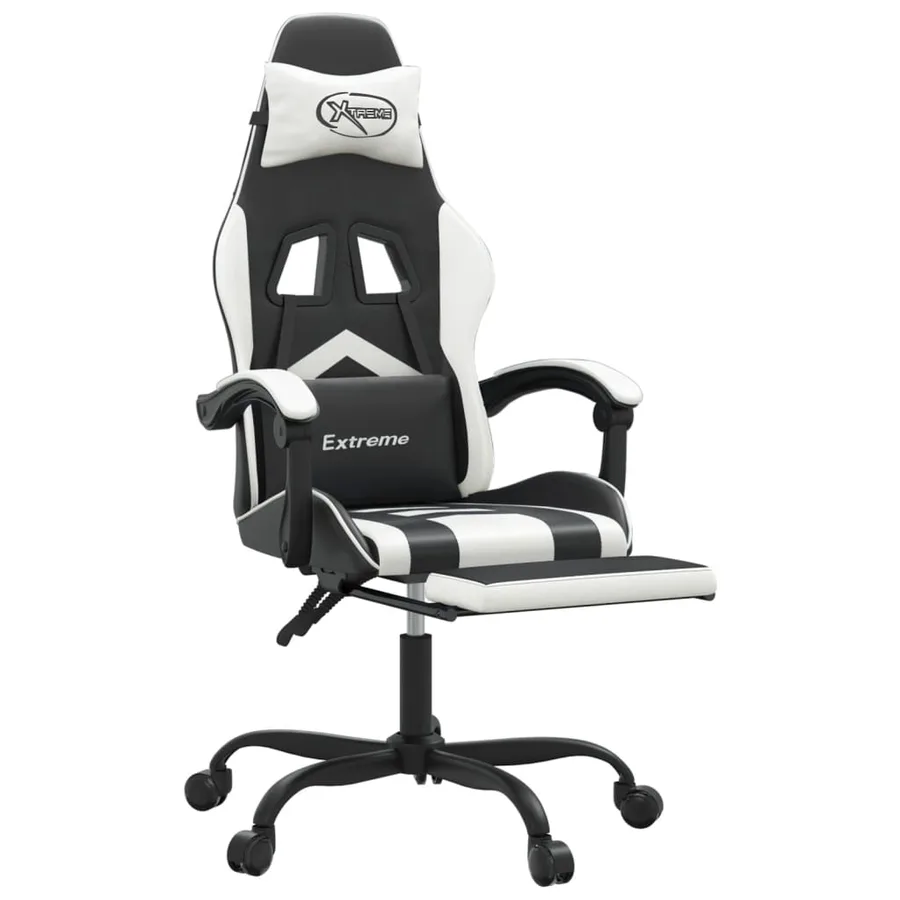 Chaise de jeu pivotante et repose-pied Noir et blanc Similicuir - 6