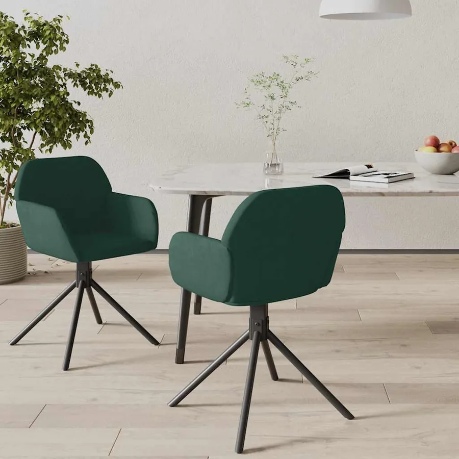 Chaises pivotantes à manger lot de 2 Vert foncé Velours