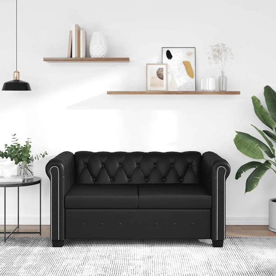 Canapé Chesterfield à 2 places cuir synthétique noir