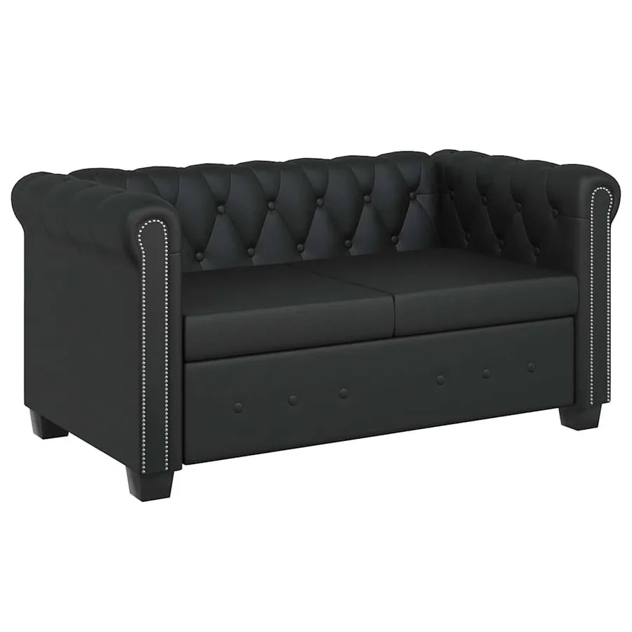 Canapé Chesterfield à 2 places cuir synthétique noir - 2