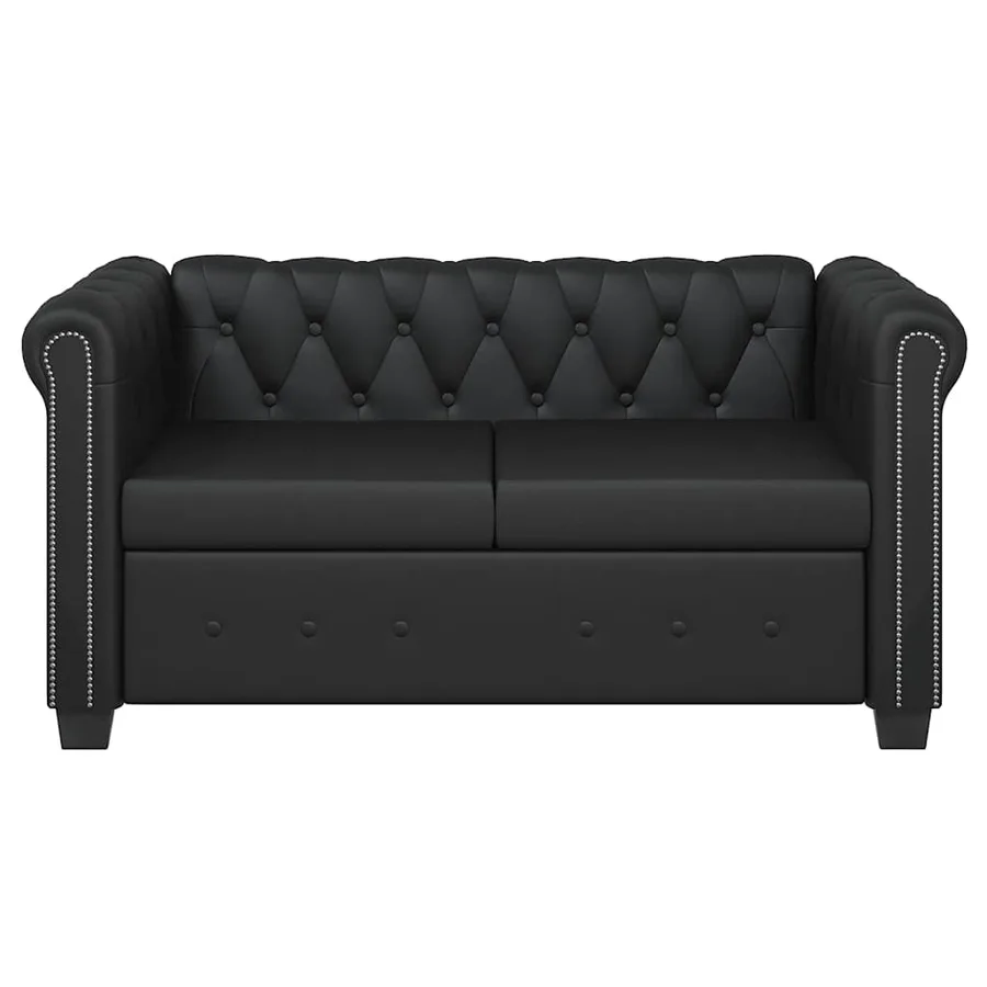 Canapé Chesterfield à 2 places cuir synthétique noir - 3