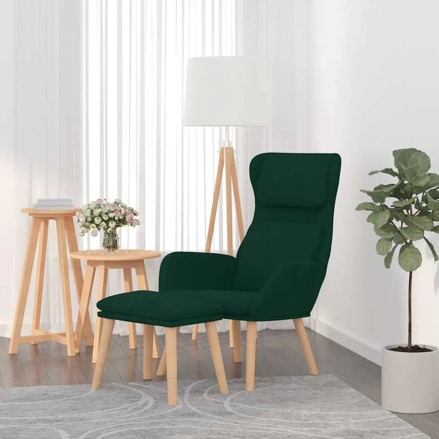 Chaise de relaxation avec tabouret Vert foncé Velours