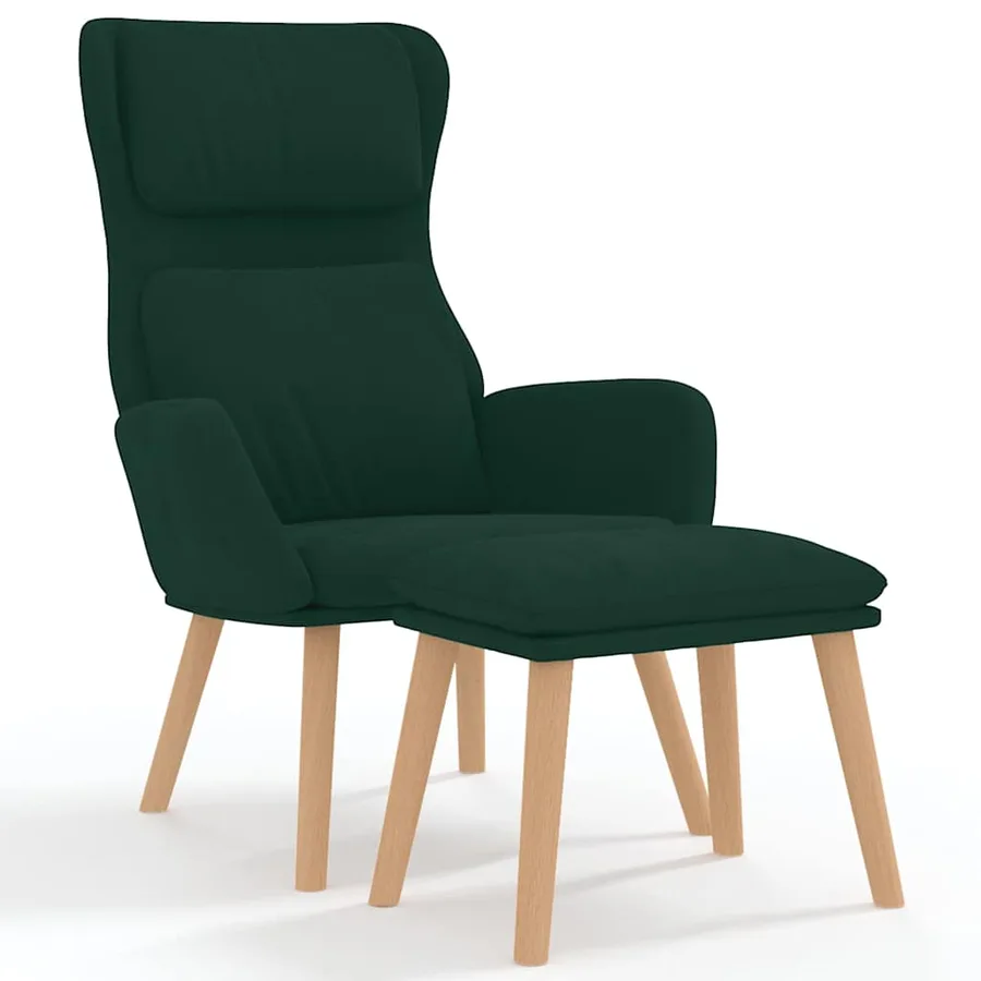 Chaise de relaxation avec tabouret Vert foncé Velours - 2