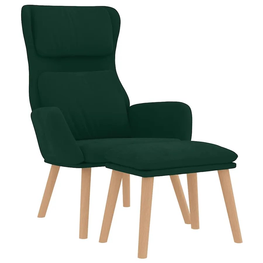 Chaise de relaxation avec tabouret Vert foncé Velours - 3