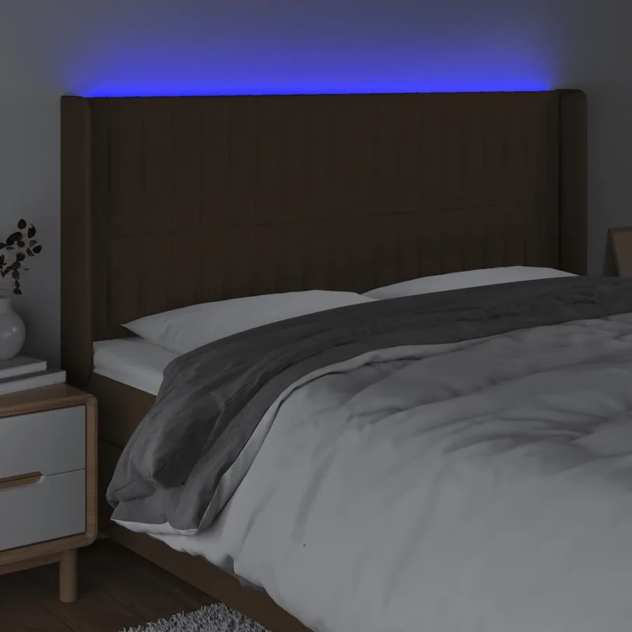Tête de lit à LED Marron foncé 163x16x118/128 cm Tissu - 4