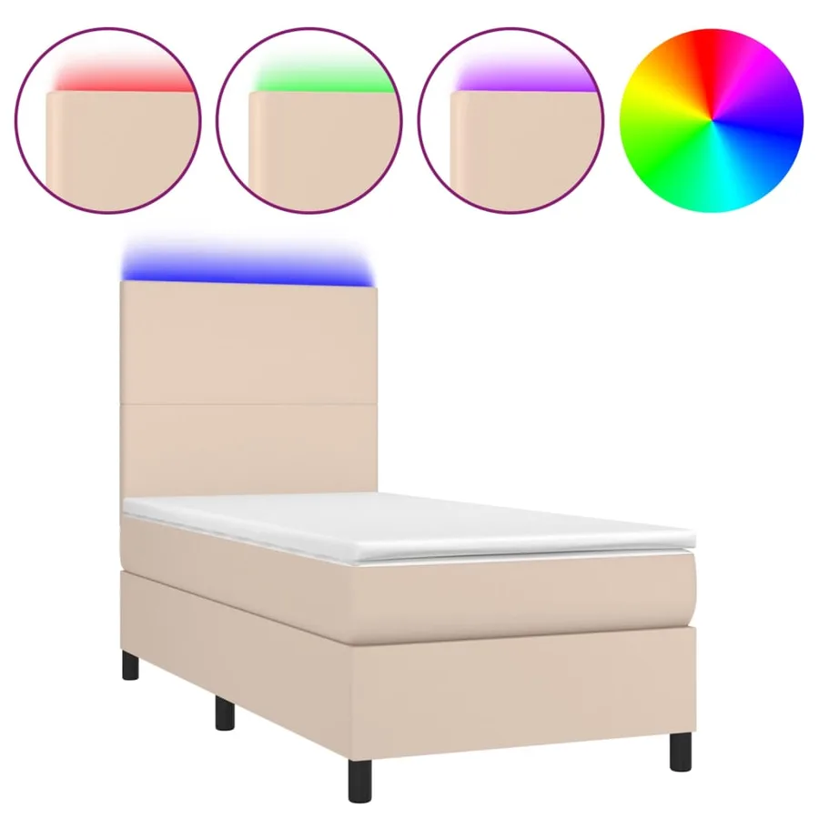 Sommier à lattes de lit avec matelas et LED Cappuccino 90x200cm - 2