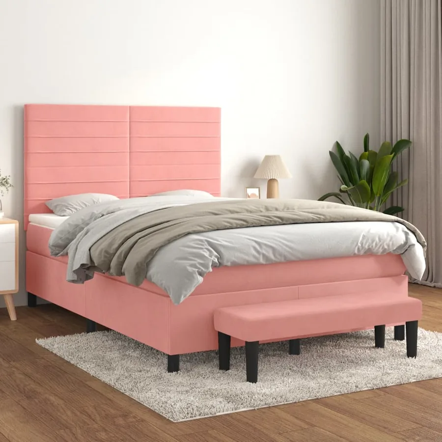 Sommier à lattes de lit avec matelas Rose 140x190 cm Velours