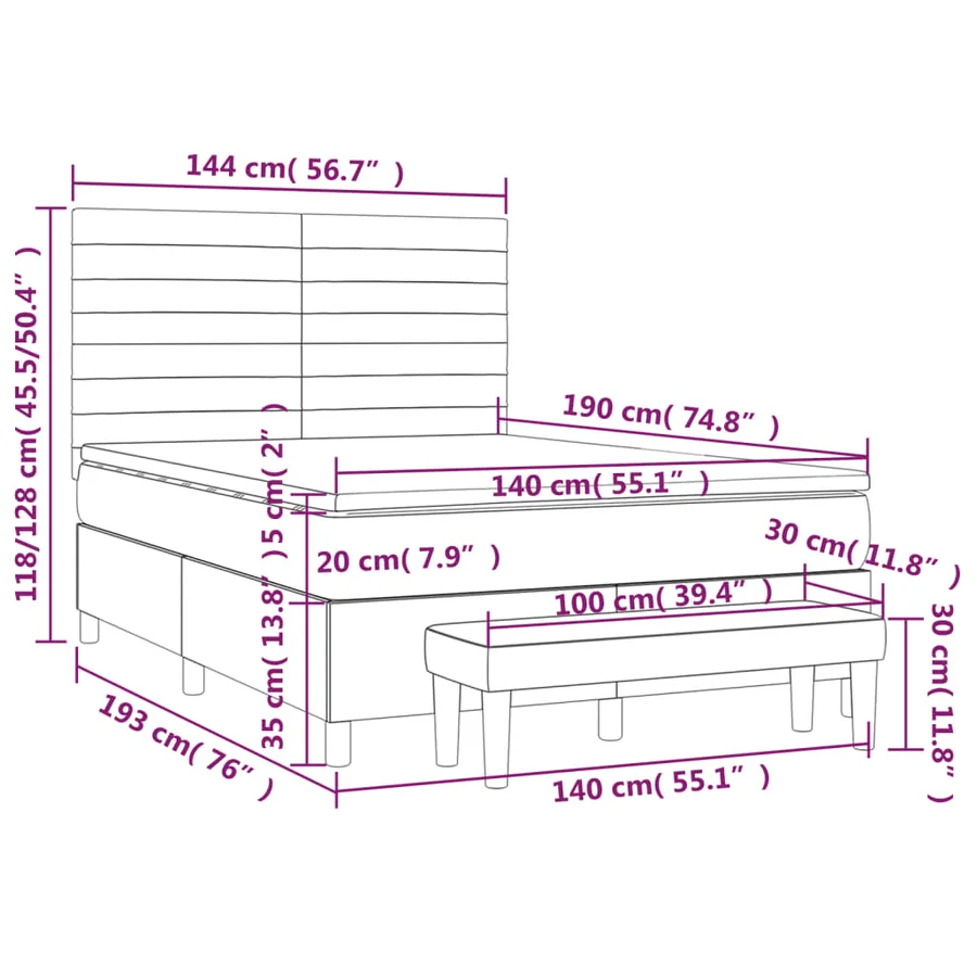Sommier à lattes de lit avec matelas Rose 140x190 cm Velours - 8