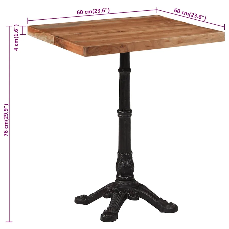 Table de bistro 60x60x76 cm Bois d'acacia massif - 9