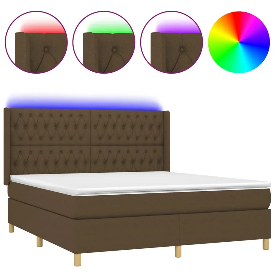 Sommier à lattes de lit matelas et LED Marron foncé 180x200cm - 2