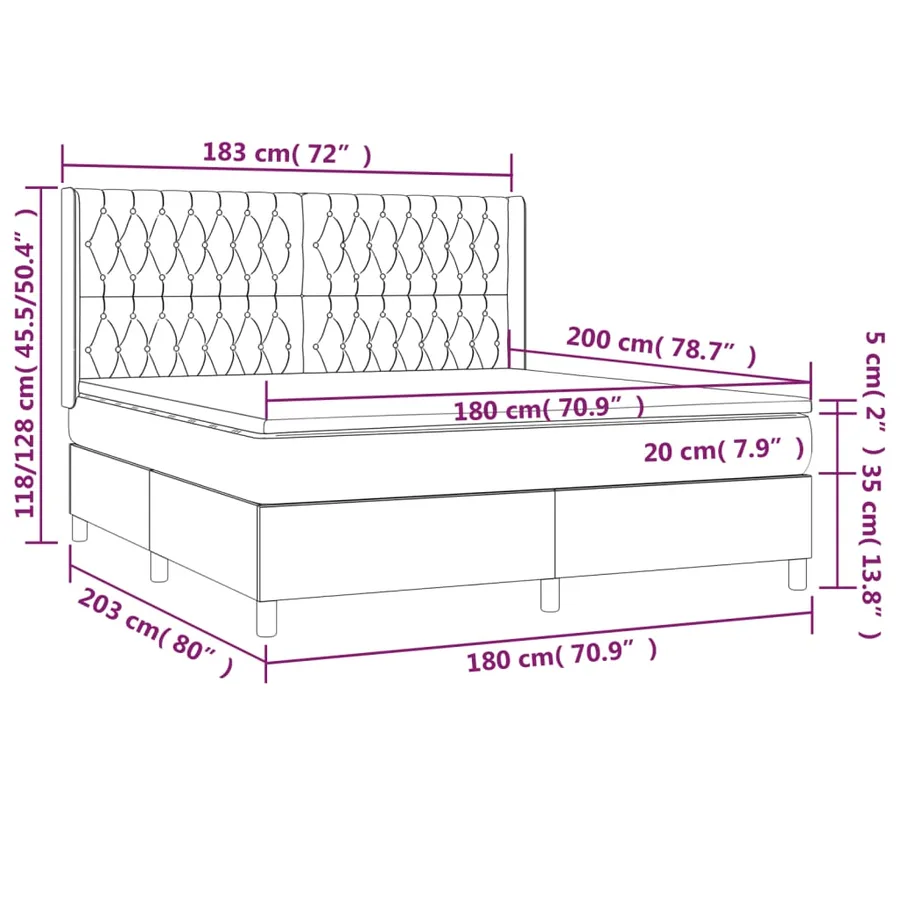 Sommier à lattes de lit matelas et LED Marron foncé 180x200cm - 8
