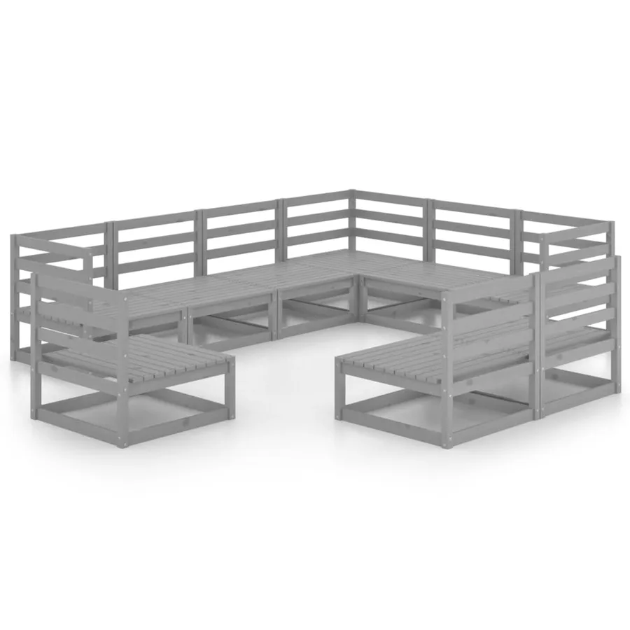 Salon de jardin 9 pcs gris bois de pin massif - 2