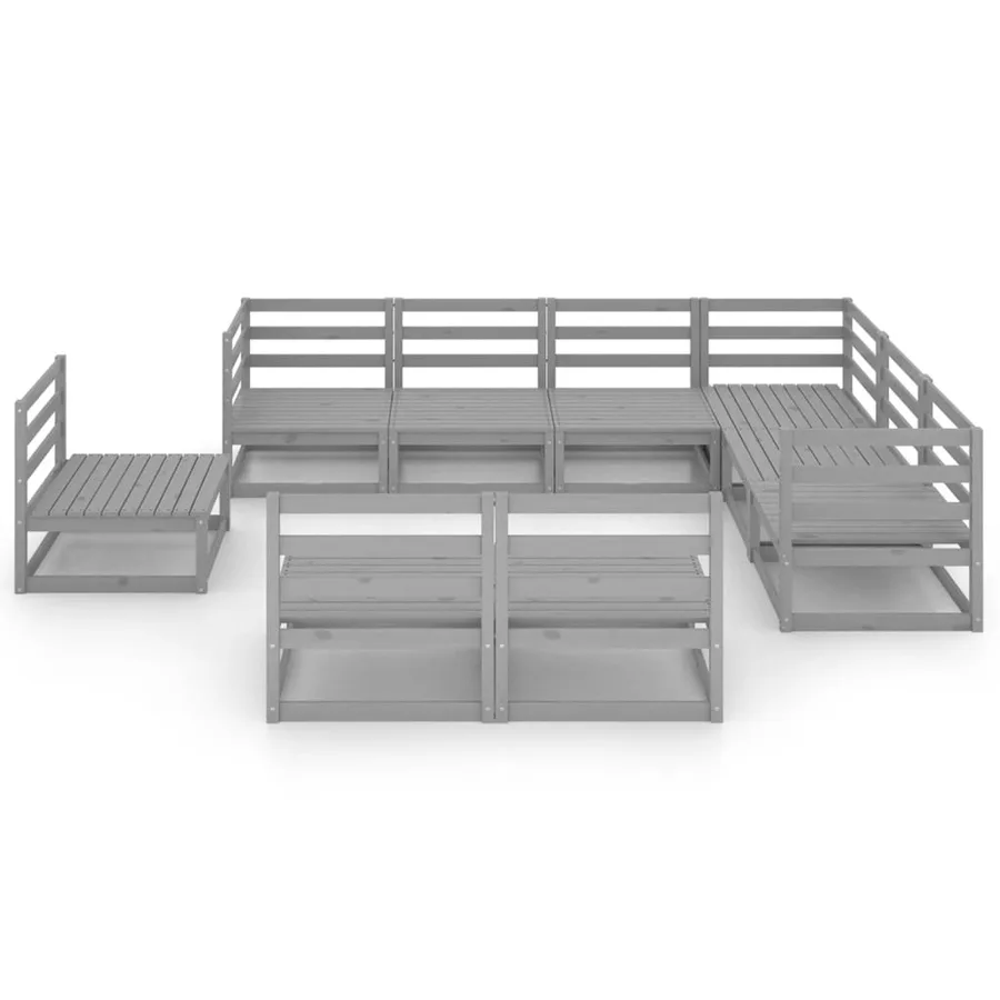Salon de jardin 9 pcs gris bois de pin massif - 3