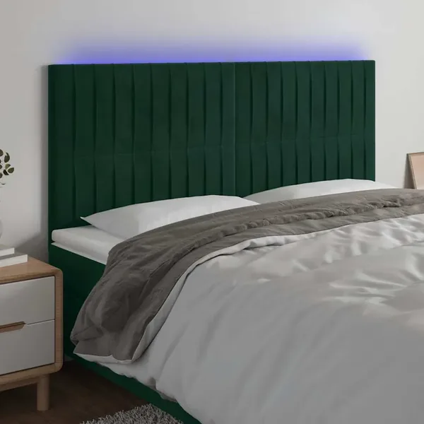 Tête de lit à LED Vert foncé 200x5x118/128 cm Velours