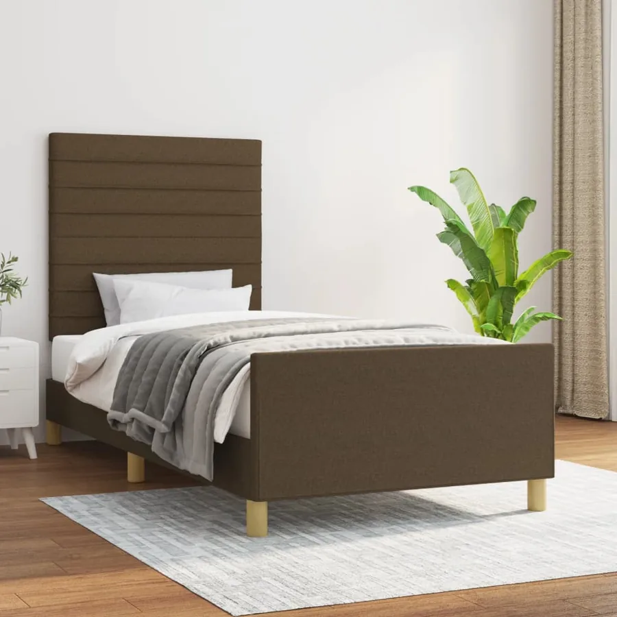 Cadre de lit sans matelas marron foncé 90x190 cm tissu