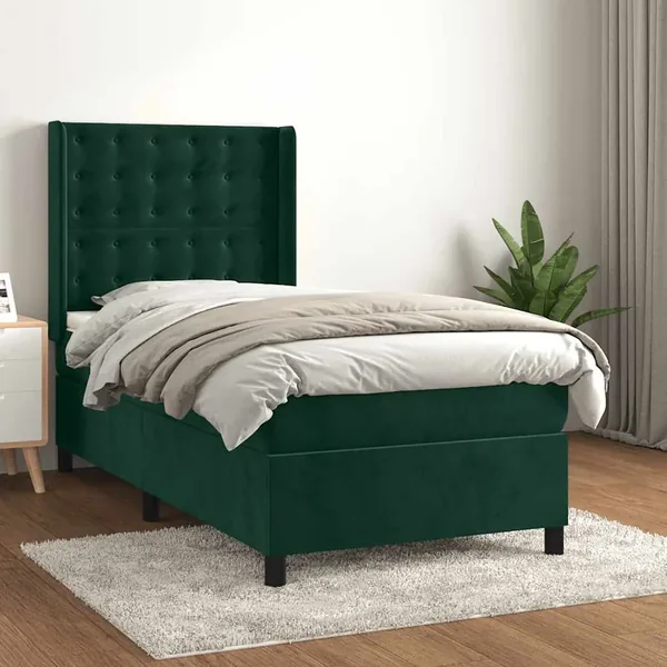 Sommier à lattes de lit avec matelas Vert foncé 90x190 cm