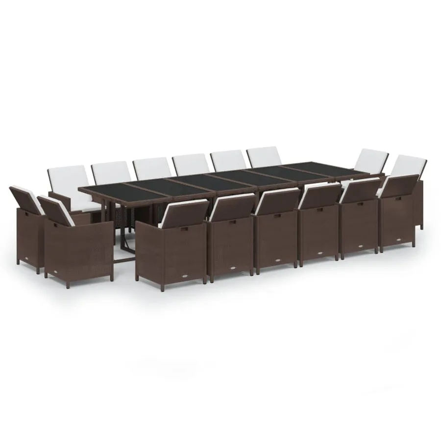 Ensemble à manger de jardin avec coussins 13 pcs Résine tressée - 2