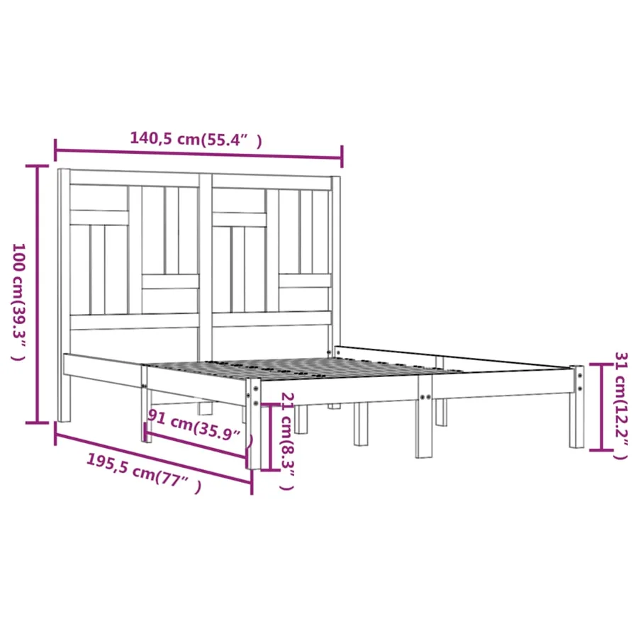 Cadre de lit sans matelas 135x190 cm bois massif - 6
