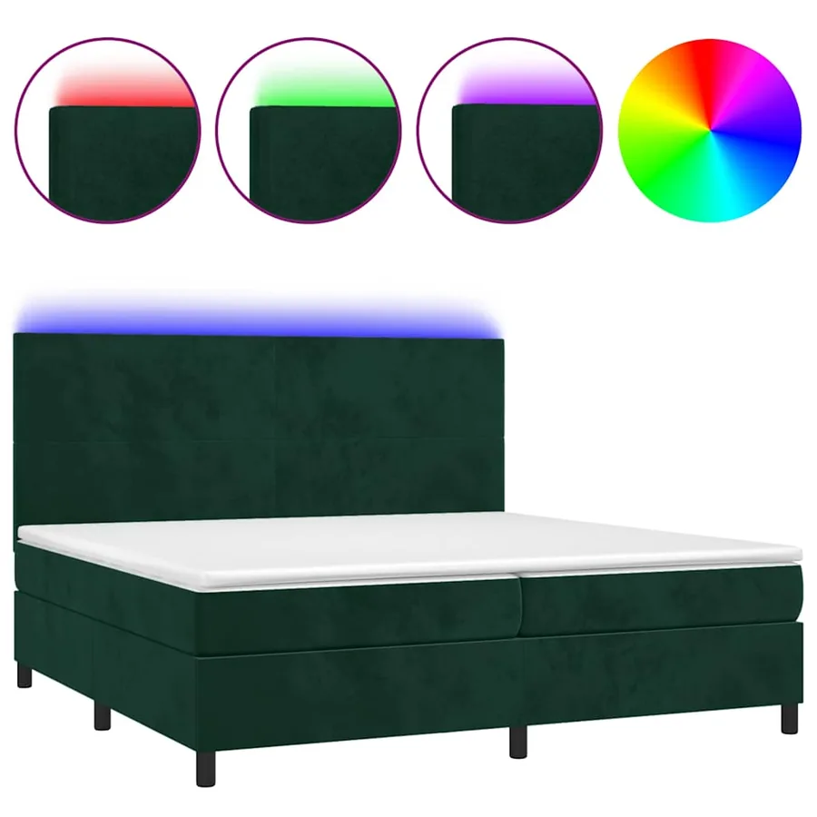 Sommier à lattes de lit avec matelas LED Vert foncé 200x200 cm - 2