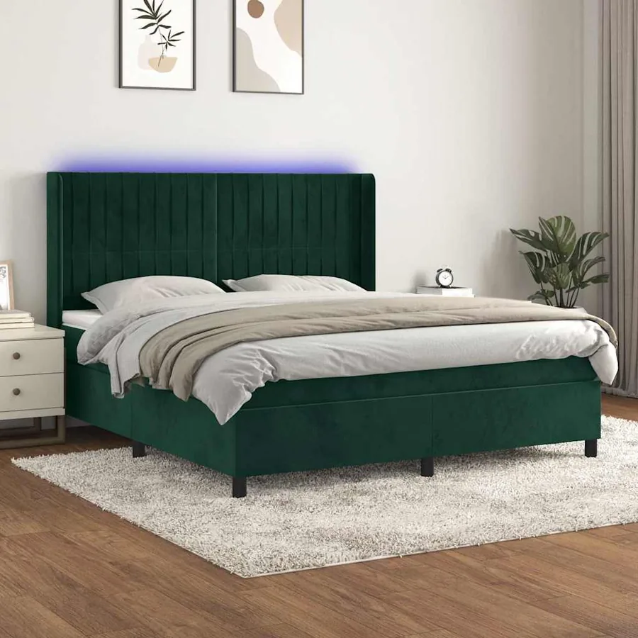 Sommier à lattes de lit matelas et LED Vert foncé 180x200 cm
