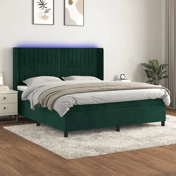 Sommier à lattes de lit matelas et LED Vert foncé 180x200 cm
