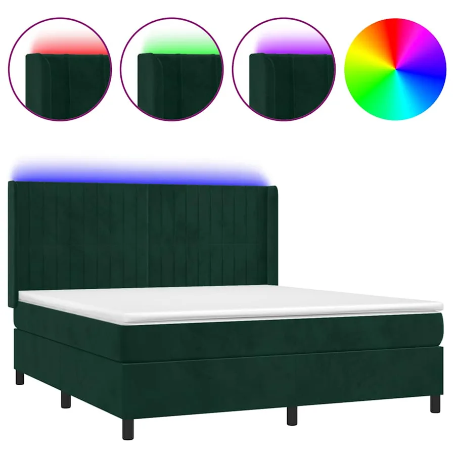 Sommier à lattes de lit matelas et LED Vert foncé 180x200 cm - 2