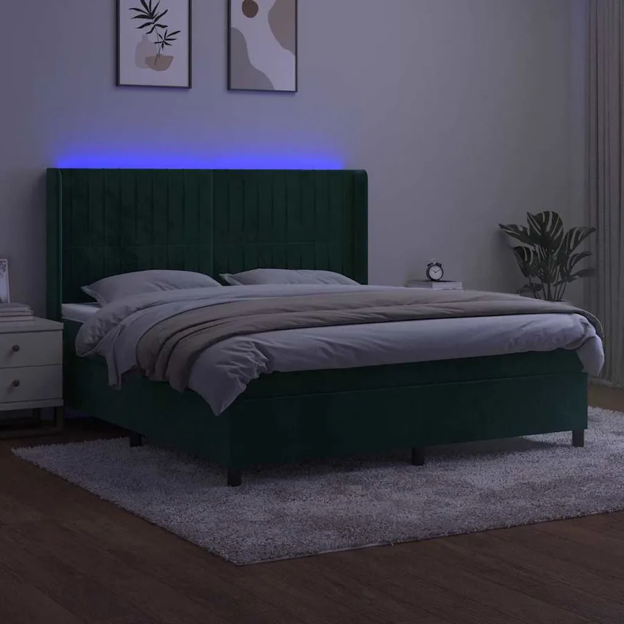 Sommier à lattes de lit matelas et LED Vert foncé 180x200 cm - 3