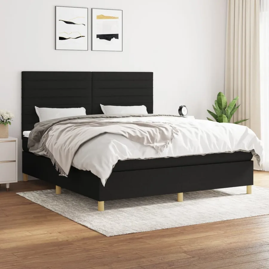 Sommier à lattes de lit avec matelas Noir 180x200 cm Tissu