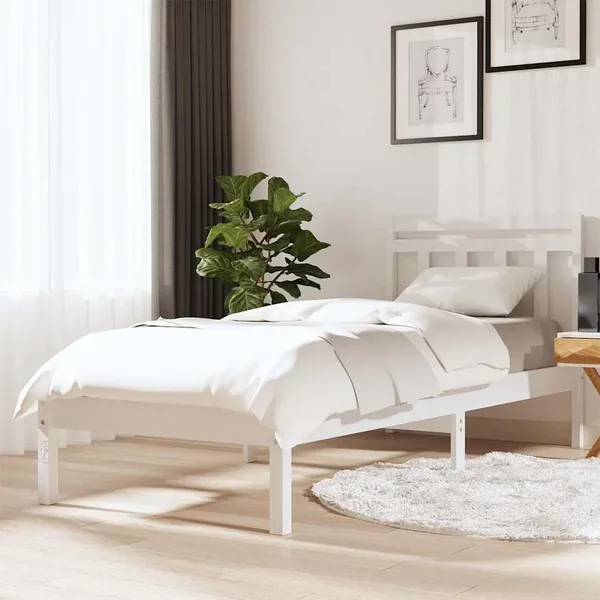 Cadre de lit sans matelas blanc bois massif 100x200 cm