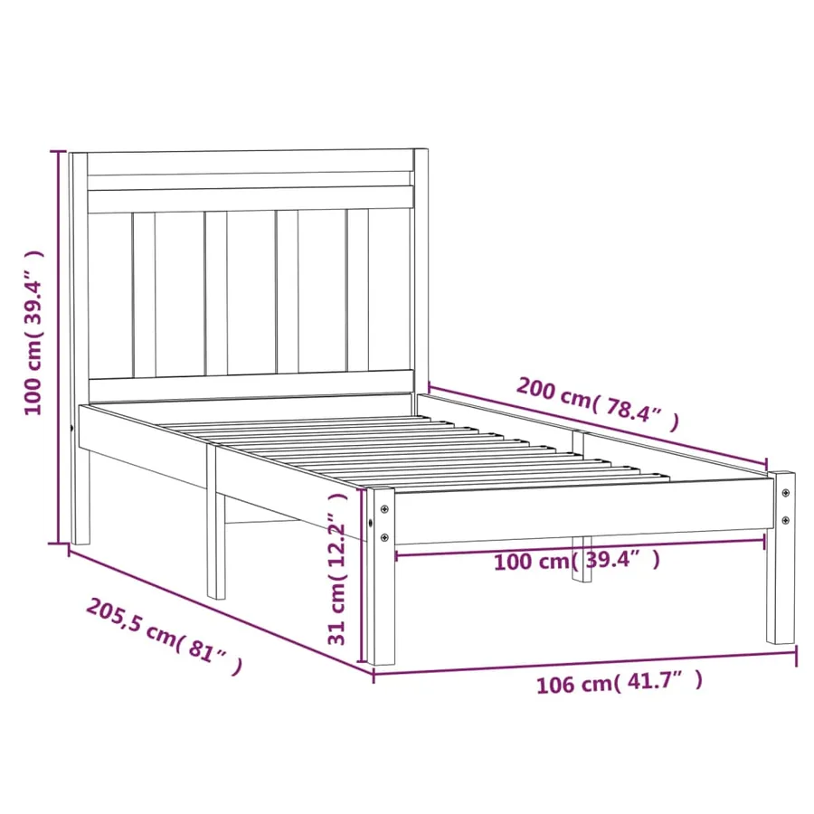 Cadre de lit sans matelas blanc bois massif 100x200 cm - 9