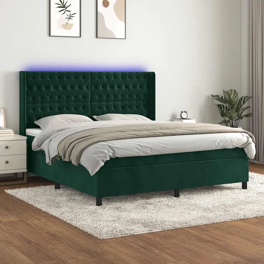 Sommier à lattes de lit matelas et LED Vert foncé 160x200 cm