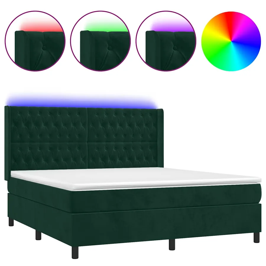 Sommier à lattes de lit matelas et LED Vert foncé 160x200 cm - 2