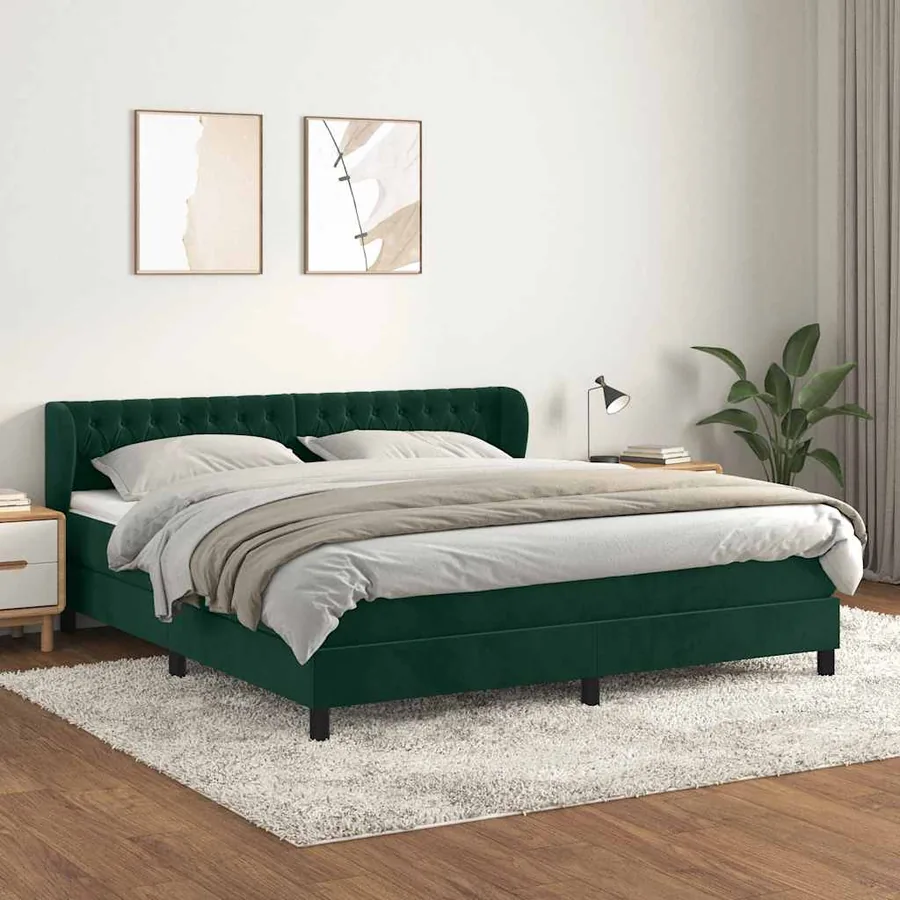 Sommier à lattes de lit et matelas Vert foncé 160x200cm Velours