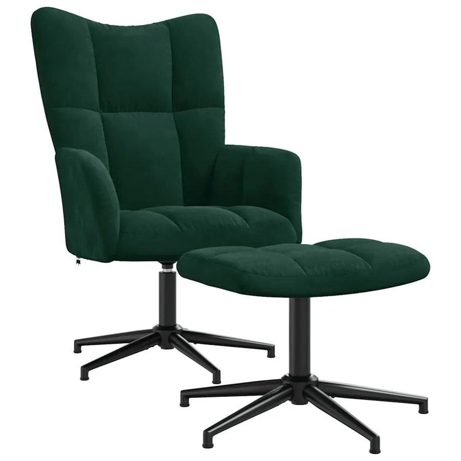 Chaise de relaxation avec tabouret Vert foncé Velours - 2