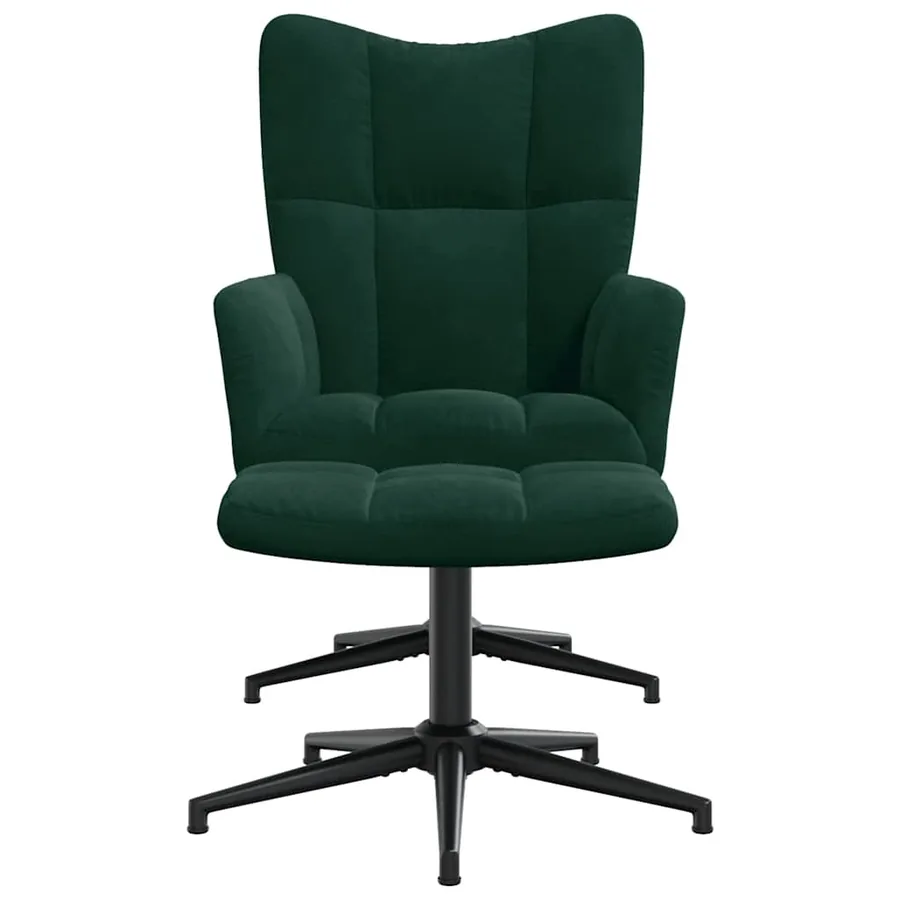 Chaise de relaxation avec tabouret Vert foncé Velours - 3