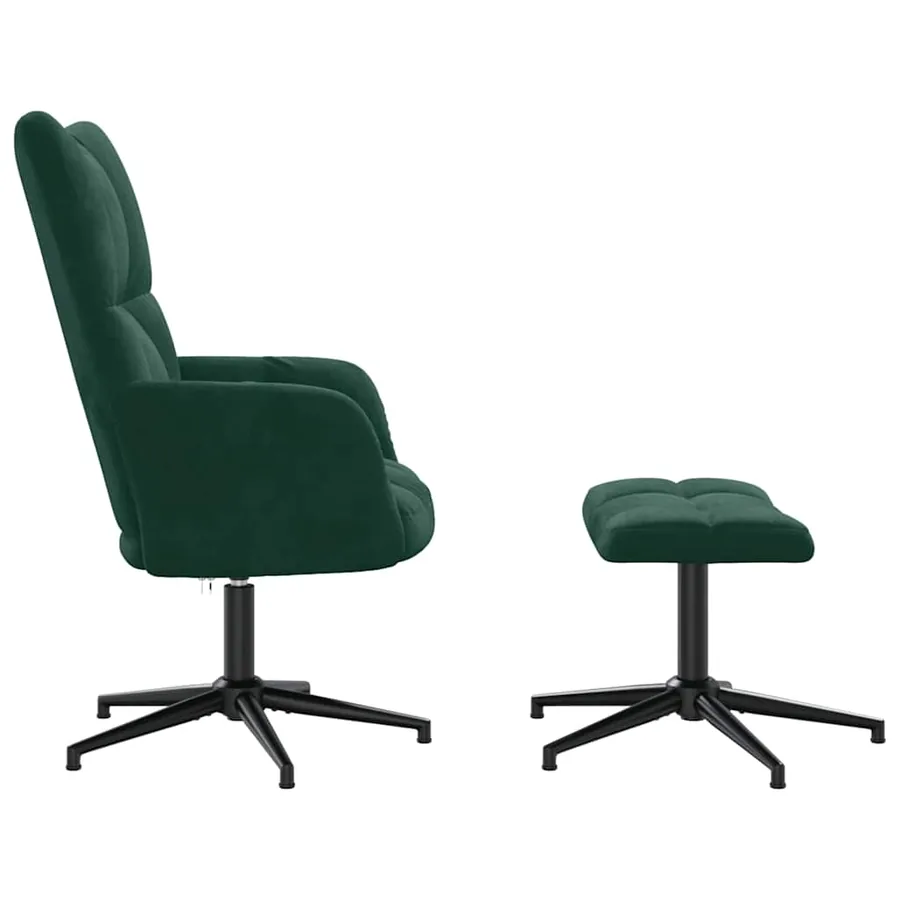 Chaise de relaxation avec tabouret Vert foncé Velours - 4